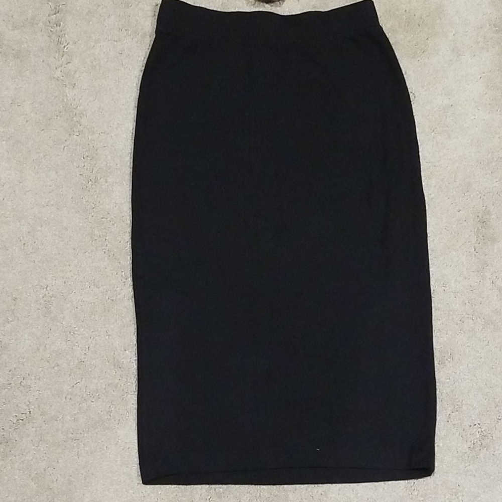 Black cotton stretchy pencil skirt